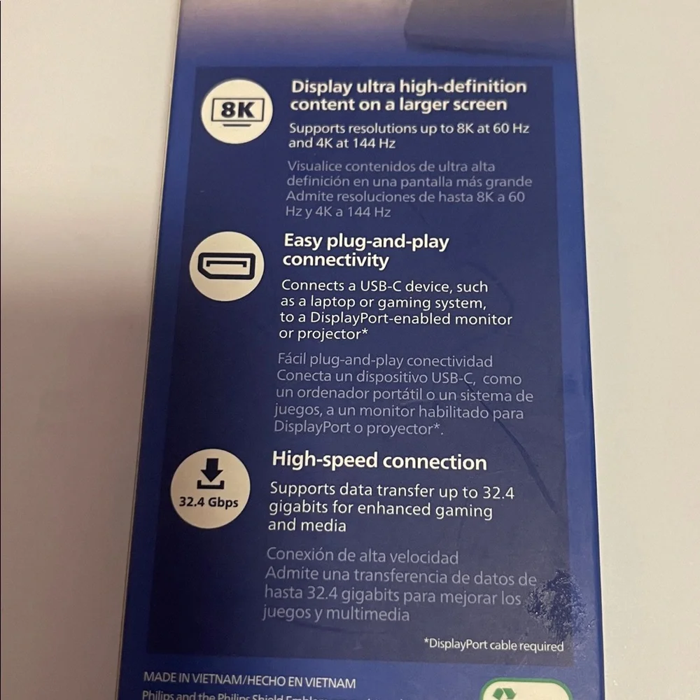Philips Elite~8K {USB-C }to Display Port Adapter Ultra High Definition